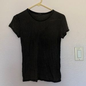 gray and black striped t shirt